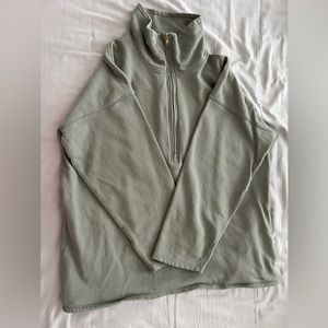 J Crew Turtleneck Half Zip Pullover in Light Olive Green, Large.